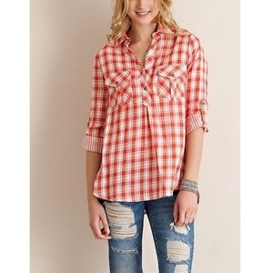 Plaid & Stripe Roll-up Halfway Button Down Shirt